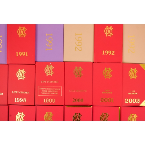 56 - A run of thirty-five Marylebone Cricket Club membership cards - 1987-2022 (excluding 2013), together... 