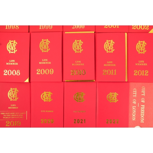 56 - A run of thirty-five Marylebone Cricket Club membership cards - 1987-2022 (excluding 2013), together... 