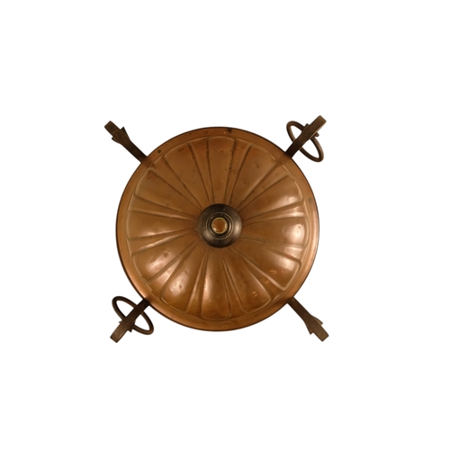 6 - A late 19th century Arts and Crafts style copper and wrought iron coal scuttle - circular with a gad... 