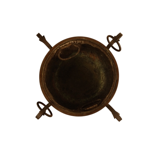 6 - A late 19th century Arts and Crafts style copper and wrought iron coal scuttle - circular with a gad... 