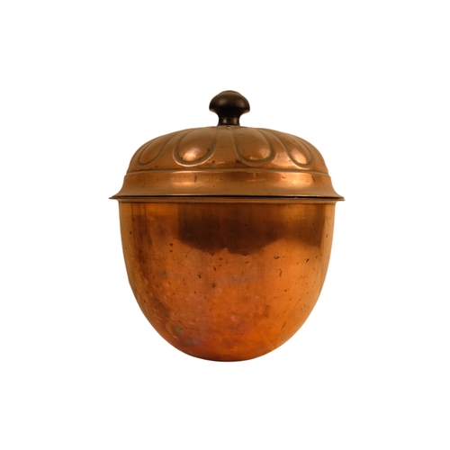 6 - A late 19th century Arts and Crafts style copper and wrought iron coal scuttle - circular with a gad... 