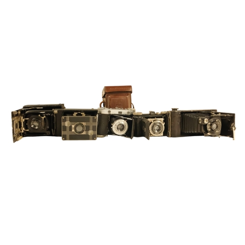 66 - A collection of early 20th century folding cameras - including Kodak examples.