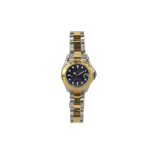 722 - Rolex Yachtmaster mid-size wristwatch - with a blue dial on a bi colour Oyster bracelet, model 16628... 