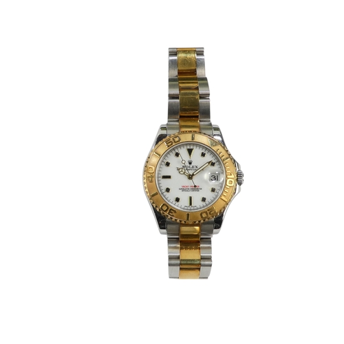 723 - Rolex Yachtmaster mid-size wristwatch - with a white dial on a bi colour Oyster bracelet, model 1686... 