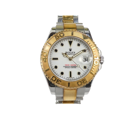 723 - Rolex Yachtmaster mid-size wristwatch - with a white dial on a bi colour Oyster bracelet, model 1686... 