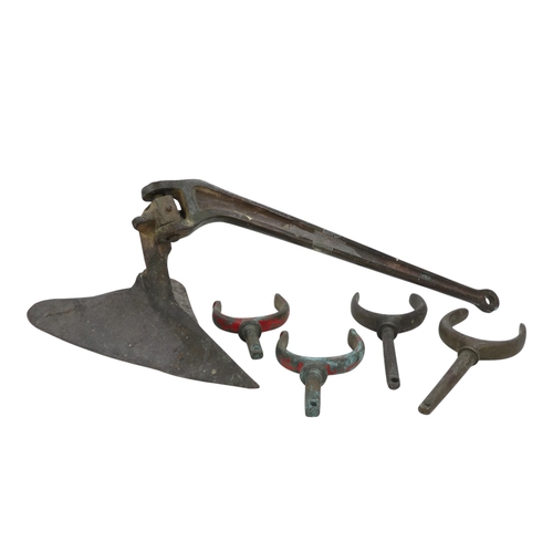 8 - A bronze plough anchor - together with two pairs of bronze rowlocks.