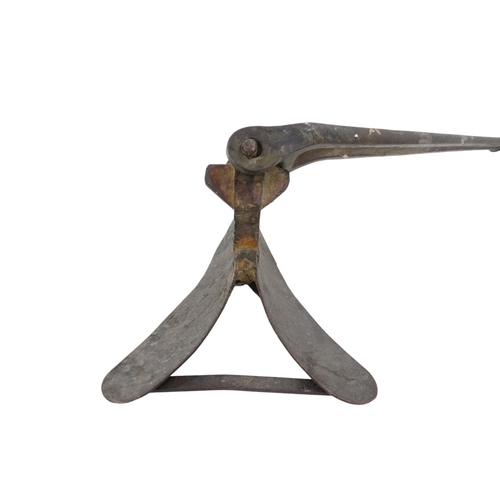 8 - A bronze plough anchor - together with two pairs of bronze rowlocks.