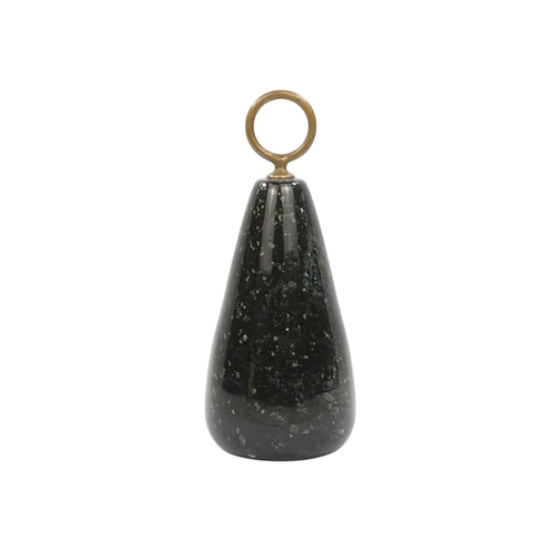 9 - A Cornish serpentine door stop - of drop form with a brass ring handle, 27cm high.