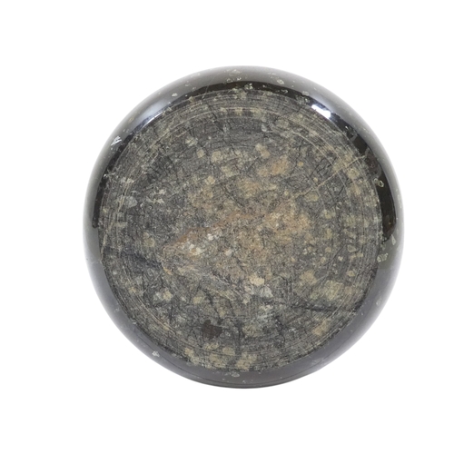 9 - A Cornish serpentine door stop - of drop form with a brass ring handle, 27cm high.