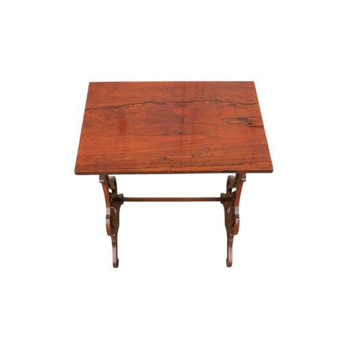 926 - A nest of three William IV rosewood tables - with rectangular tops and pierced vase shaped end suppo... 