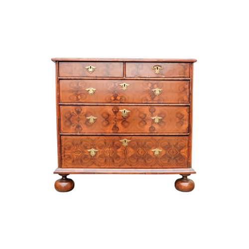 933 - A William and Mary oyster veneered laburnum and fruitwood inlaid chest of drawers - the geometric in... 