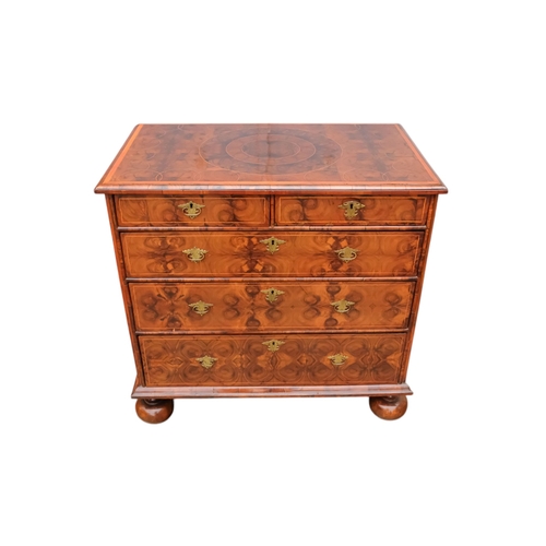 933 - A William and Mary oyster veneered laburnum and fruitwood inlaid chest of drawers - the geometric in... 