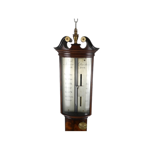 937 - A George III mahogany cased stick barometer by Fraser of Bond Street, London - with a broken arch pe... 