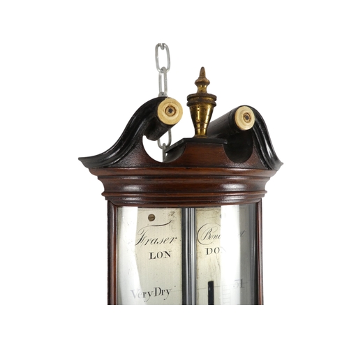 937 - A George III mahogany cased stick barometer by Fraser of Bond Street, London - with a broken arch pe... 