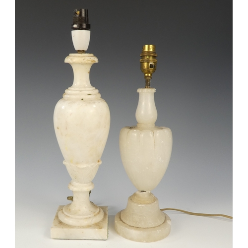 15 - A mid 20th century alabaster table lamp - of vase form raised on a square base, 38cm high, together ... 