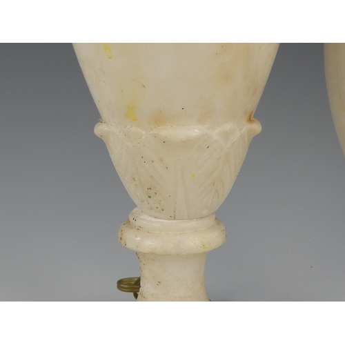 15 - A mid 20th century alabaster table lamp - of vase form raised on a square base, 38cm high, together ... 