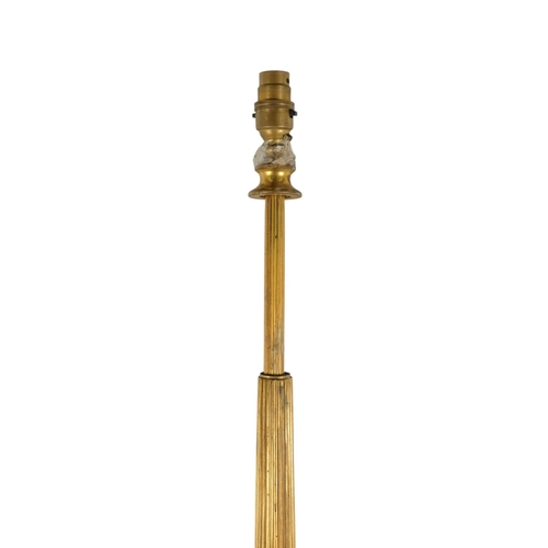 18 - A pair of brass adjustable standard lamps - with reeded columns and square bases on bun feet. (2)