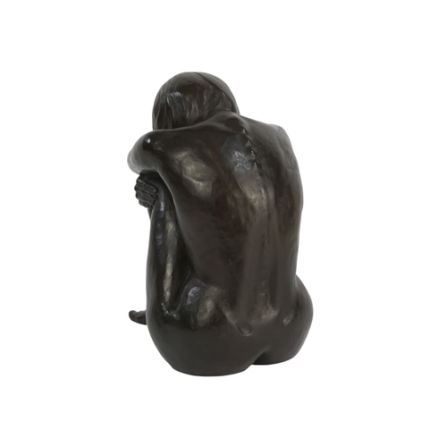22 - A 20th century cold cast bronze of a seated nude - hunched, signed with initials and dated, 19cm hig... 