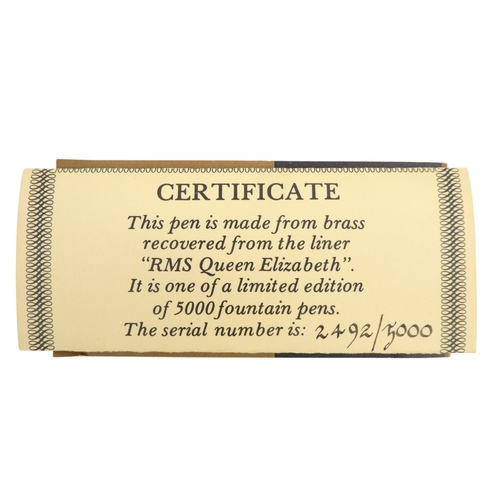 25 - A Parker 75 RMS Queen Elizabeth commemorative fountain pen - worked from brass recovered from the ve... 