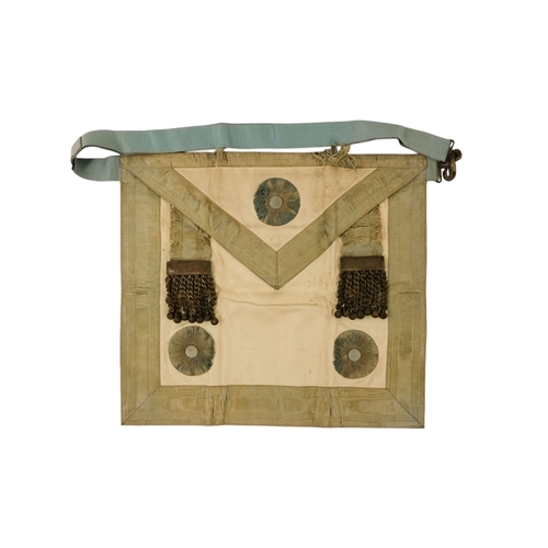 27 - A masonic apron - together with silver and enamel jewel, presented with brown leather pouch.