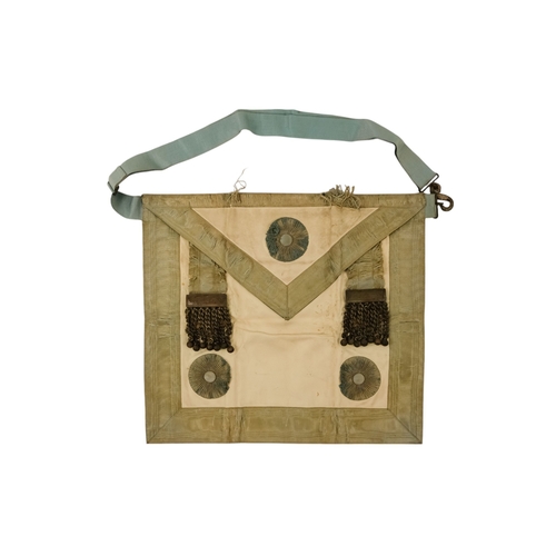 27 - A masonic apron - together with silver and enamel jewel, presented with brown leather pouch.