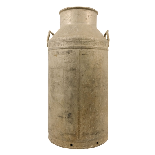 28 - An aluminium ten gallon milk churn - Milk Marketing Board, with lid, 75cm high, together with anothe... 