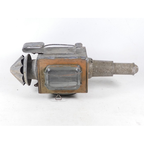 29 - A 19th century Raydyot zinc and brass carriage lamp - with two caged rectangular glass panels  and a... 