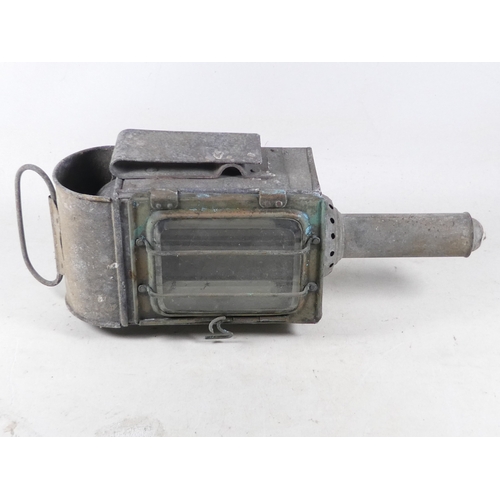 29 - A 19th century Raydyot zinc and brass carriage lamp - with two caged rectangular glass panels  and a... 