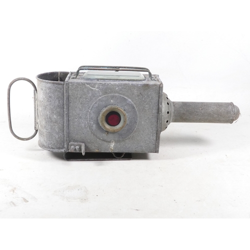 29 - A 19th century Raydyot zinc and brass carriage lamp - with two caged rectangular glass panels  and a... 