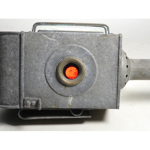 29 - A 19th century Raydyot zinc and brass carriage lamp - with two caged rectangular glass panels  and a... 