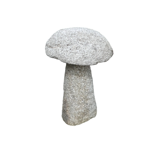 30 - Two granite staddle stones - one with a domed top and square tapering support, 113cm high, together ... 