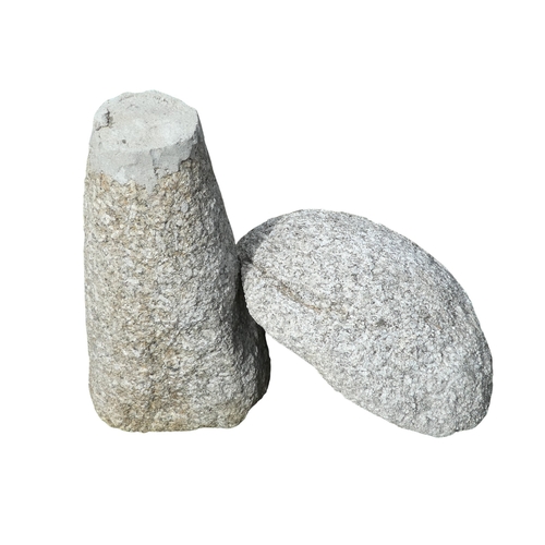 30 - Two granite staddle stones - one with a domed top and square tapering support, 113cm high, together ... 