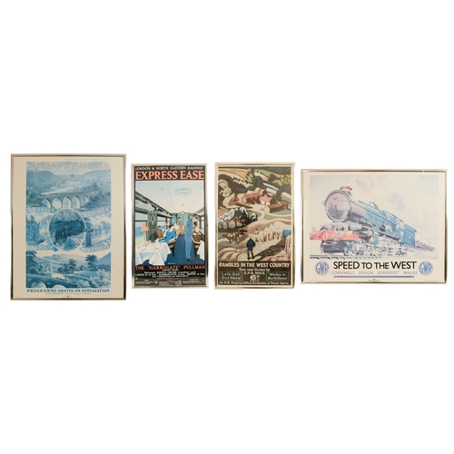 35 - Four various reproduction railway posters - GWR, London & North East Railway, Midland Railway and So... 