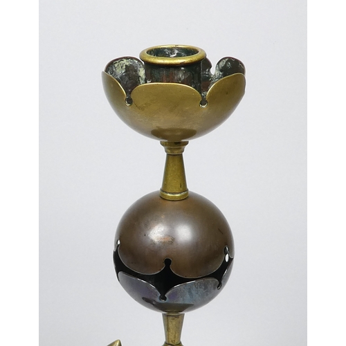 37 - An Arts & Crafts brass and copper candlestick - probably Dr Christopher Dresser by Benham & Froud, w... 