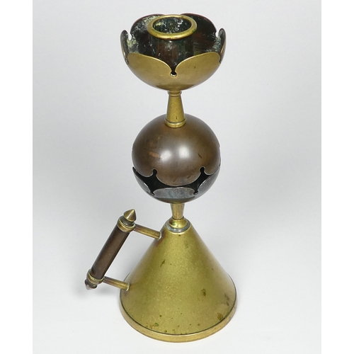 37 - An Arts & Crafts brass and copper candlestick - probably Dr Christopher Dresser by Benham & Froud, w... 