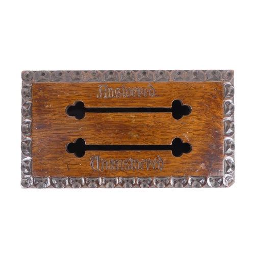 46 - A late 19th century oak Gothic style postal box - of rectangular form with slots for answered and un... 