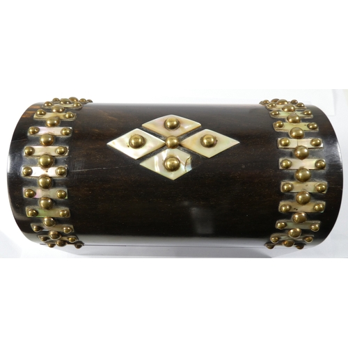 49 - A late Victorian coromandel stationery casket - with a domed cover and set with brass studs and moth... 