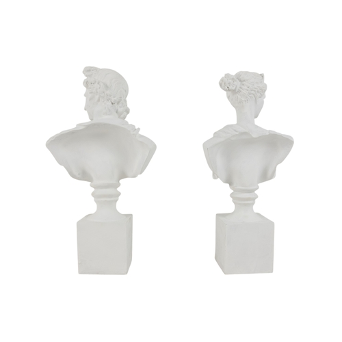 51 - A plaster female classical bust on a rectangular base - height 35cm, together with a similar male bu... 