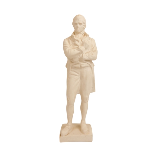 52 - A 20th century plaster figure of Robert Burns - standing in a thoughtful pose mounted on a square ba... 