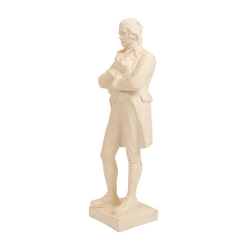 52 - A 20th century plaster figure of Robert Burns - standing in a thoughtful pose mounted on a square ba... 