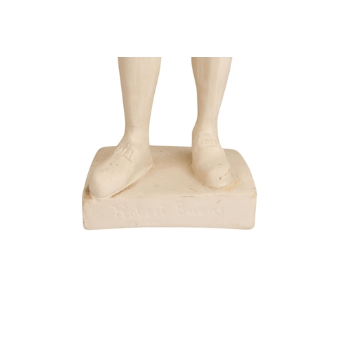 52 - A 20th century plaster figure of Robert Burns - standing in a thoughtful pose mounted on a square ba... 