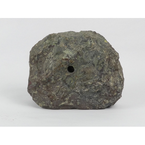 7 - A 20th century serpentine mounted barometer - polished with a rough textured outer edge, 12cm high, ... 