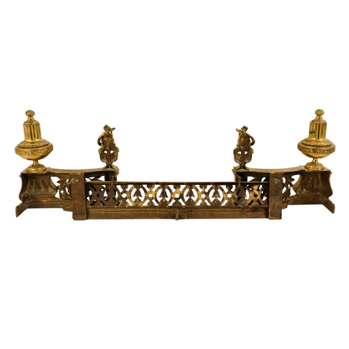 8 - A set of French 19th century gilt metal chenets - together with fender rail, the chenets with classi... 