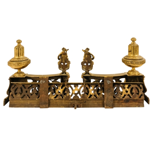 8 - A set of French 19th century gilt metal chenets - together with fender rail, the chenets with classi... 