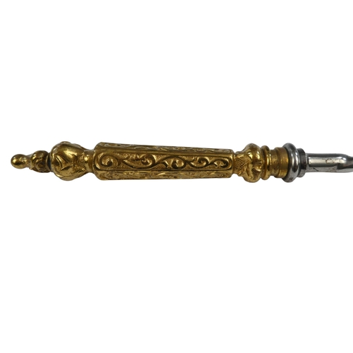 10 - A set of three George III style steel and brass fire tools - of spiral twist form, comprising tongs,... 