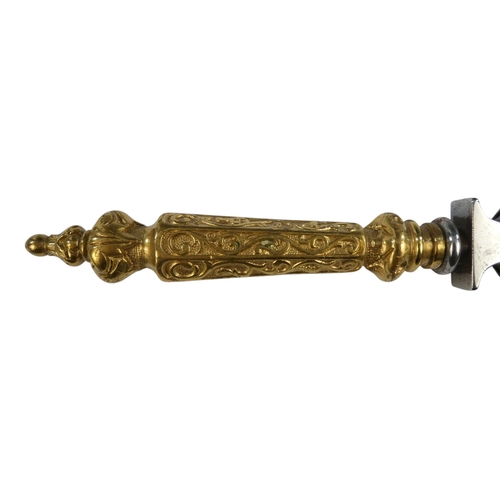 10 - A set of three George III style steel and brass fire tools - of spiral twist form, comprising tongs,... 