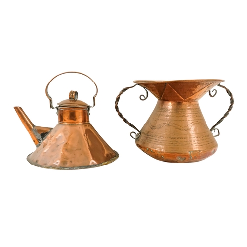 41 - A late 19th century copper kettle - with a broad flat bottom, together with a copper spittoon with t... 