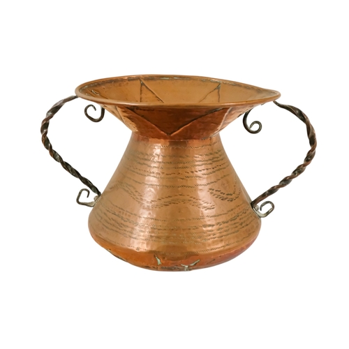 41 - A late 19th century copper kettle - with a broad flat bottom, together with a copper spittoon with t... 
