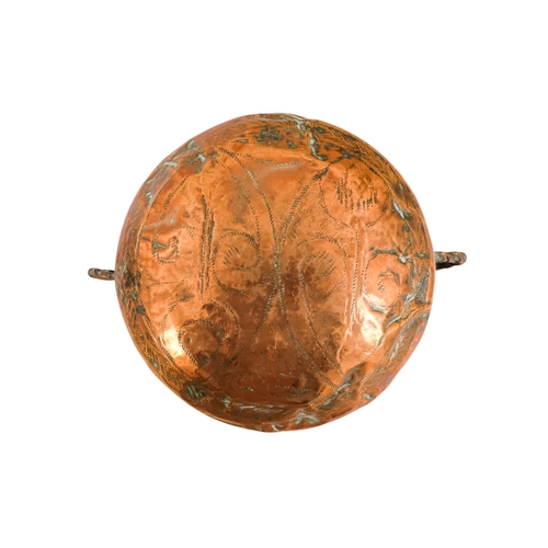 41 - A late 19th century copper kettle - with a broad flat bottom, together with a copper spittoon with t... 