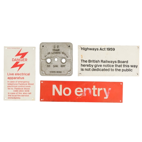 73 - A British Rail cast aluminium carriage lights switch - of square form, together with three further s... 